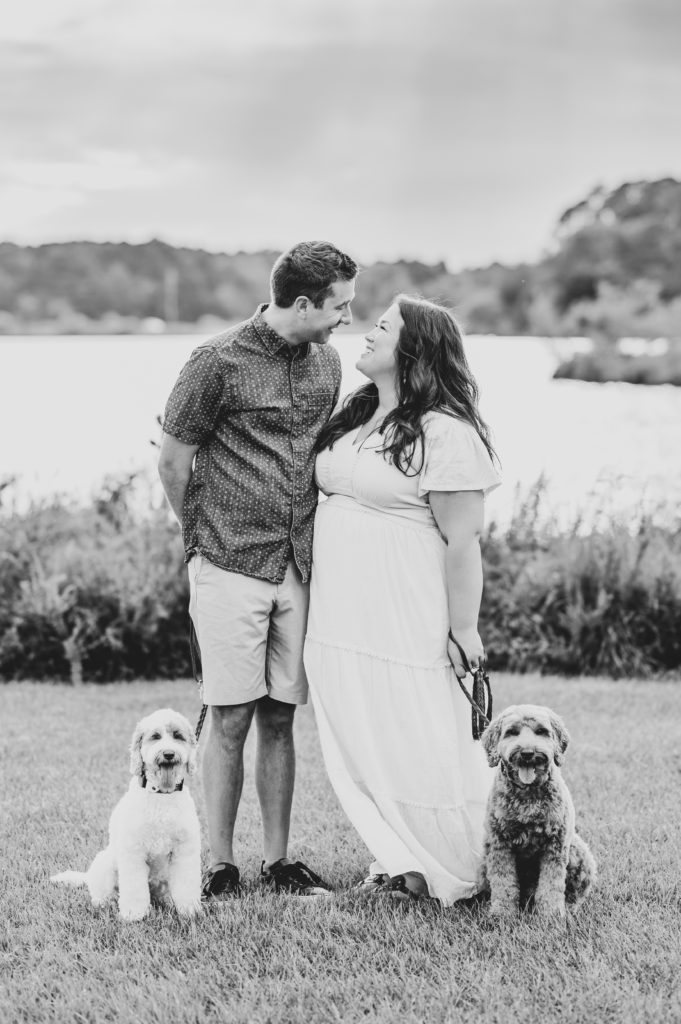 Maternity photo with labradoodles