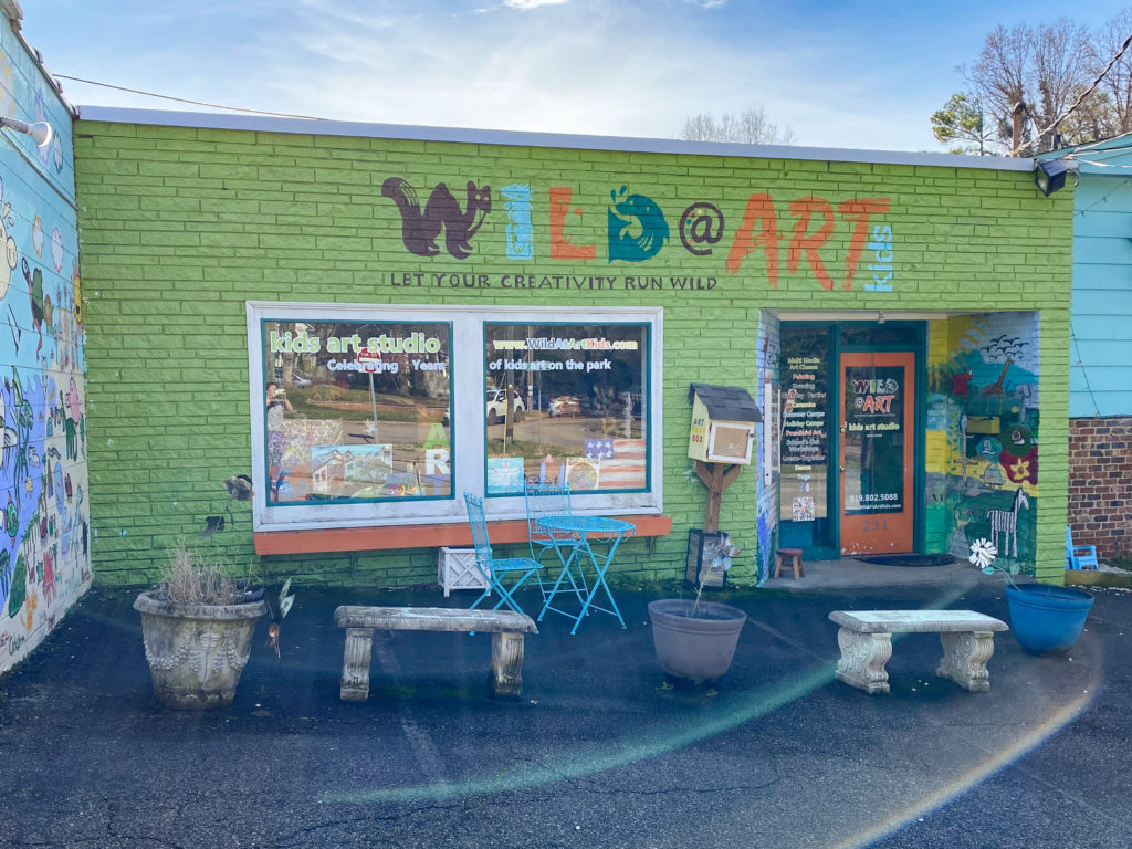 Exterior view of Wild at Art Kids located in the Five Points neighborhood in Raleigh, NC.
